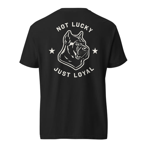 Black Unlucky 13 Icon Tee with Rocco the Cane Corso graphic on back