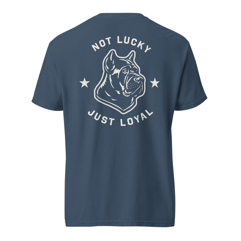 Midnight Unlucky 13 Icon Tee with Rocco the Cane Corso graphic on back