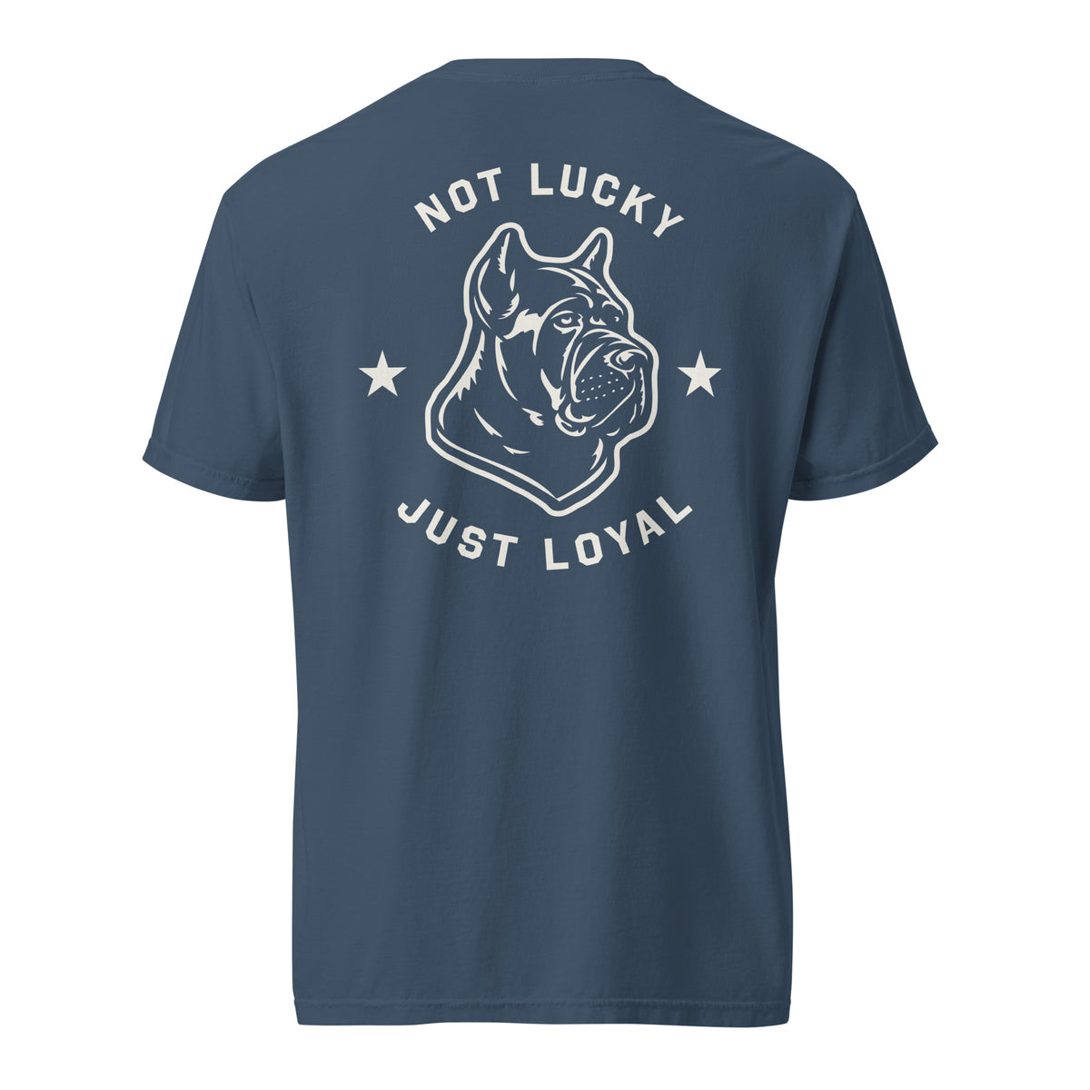 Midnight Unlucky 13 Icon Tee with Rocco the Cane Corso graphic on back