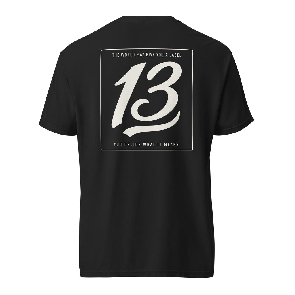 Black Philosophy Tee with Unlucky 13 statement graphic on back