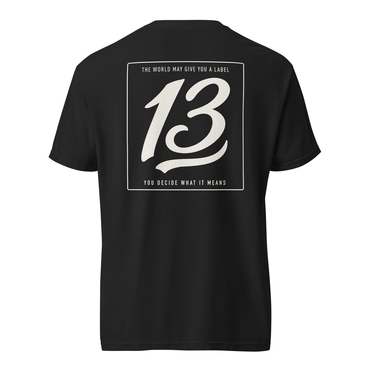 Black Philosophy Tee with Unlucky 13 statement graphic on back