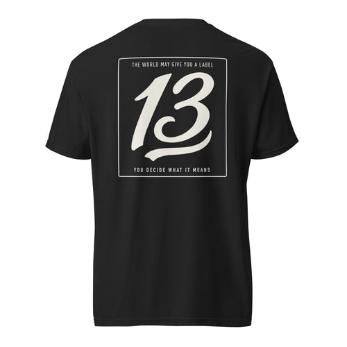 Black Philosophy Tee with Unlucky 13 statement graphic on back