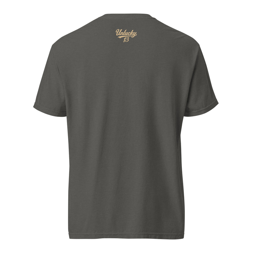 Pepper Ride or Die Tee with Unlucky 13 logo outer back label