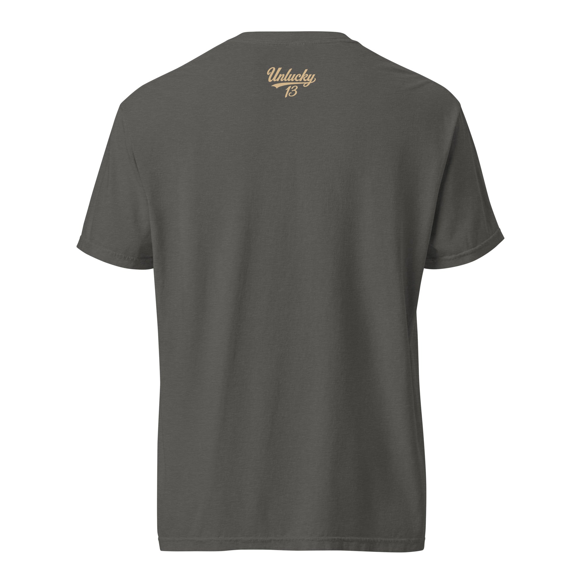 Pepper Ride or Die Tee with Unlucky 13 logo outer back label