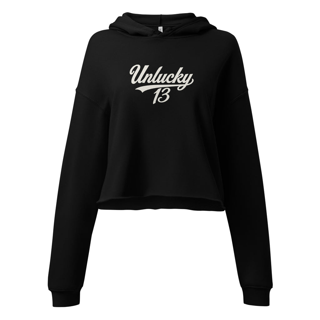 Black Unlucky 13 Signature Cropped Hoodie with Unlucky 13 front logo